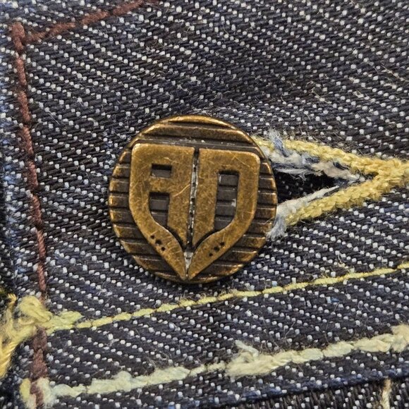 Artful Dodger Men's 36 Y2K Vintage Baggy Jeans Dark Wash Dagger Pockets Flawed - Picture 13 of 15